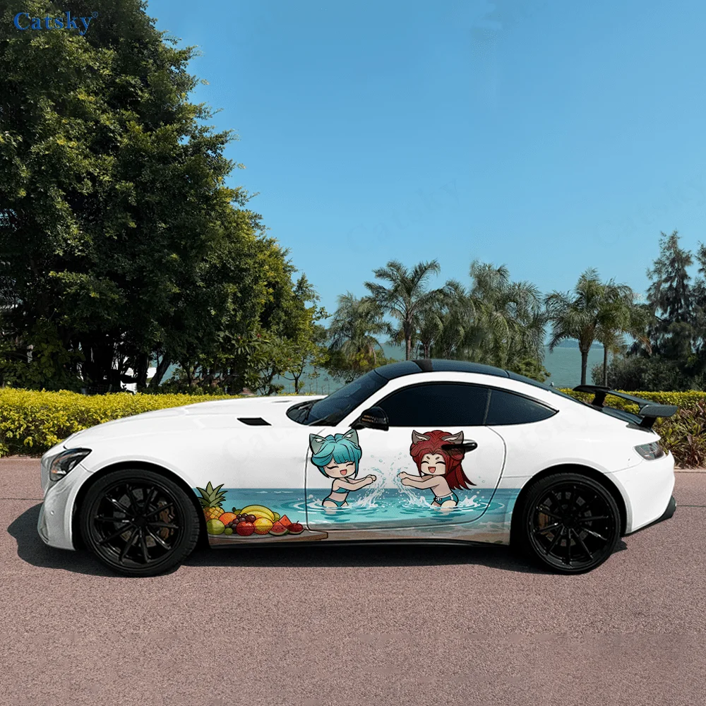 Antique style kitten demon and his sister high-quality creative pattern stickers for car body, door side, two fashionable sticke