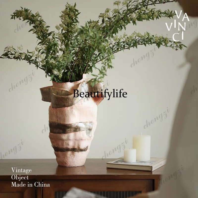 Wabi Sabi wind handmade irregular art flower ware hotel dried flower tabletop vase ornament