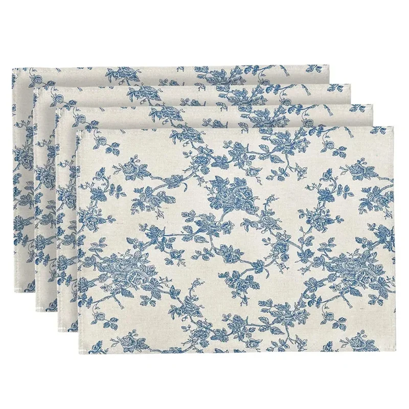 4/6/8Pcs Blau Floral Leinen Tischset Französisch Pastoralen Matten Waschbar Moderne Einfache Tisch Matte Kaffee Tisch platte Pad Wohnkultur