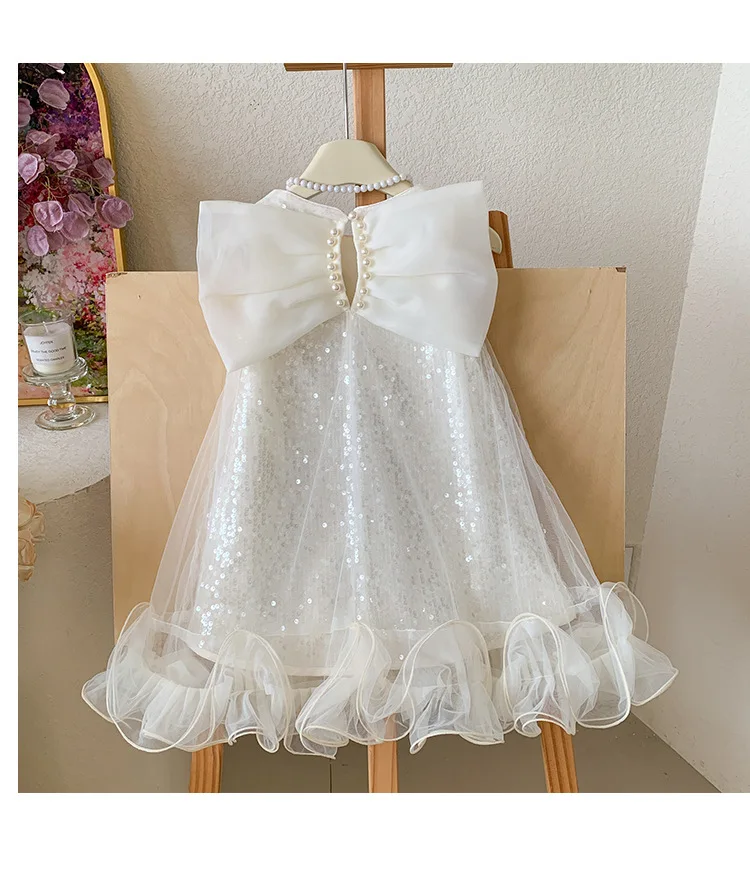 2026 New Baby Summer Girls Blue Star Mesh Dress, Princess Kids Sweet Fashion Party Dress  3-8 T