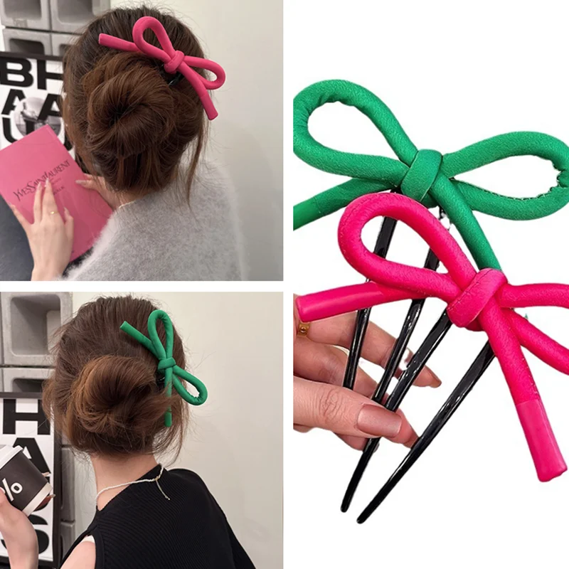 

Korean Big Bow Hair Sticks U-shaped Pink Hairpin for Women Girls Sweet Ribbon Hair Clips Bow Top Clip Female Hair Accessories