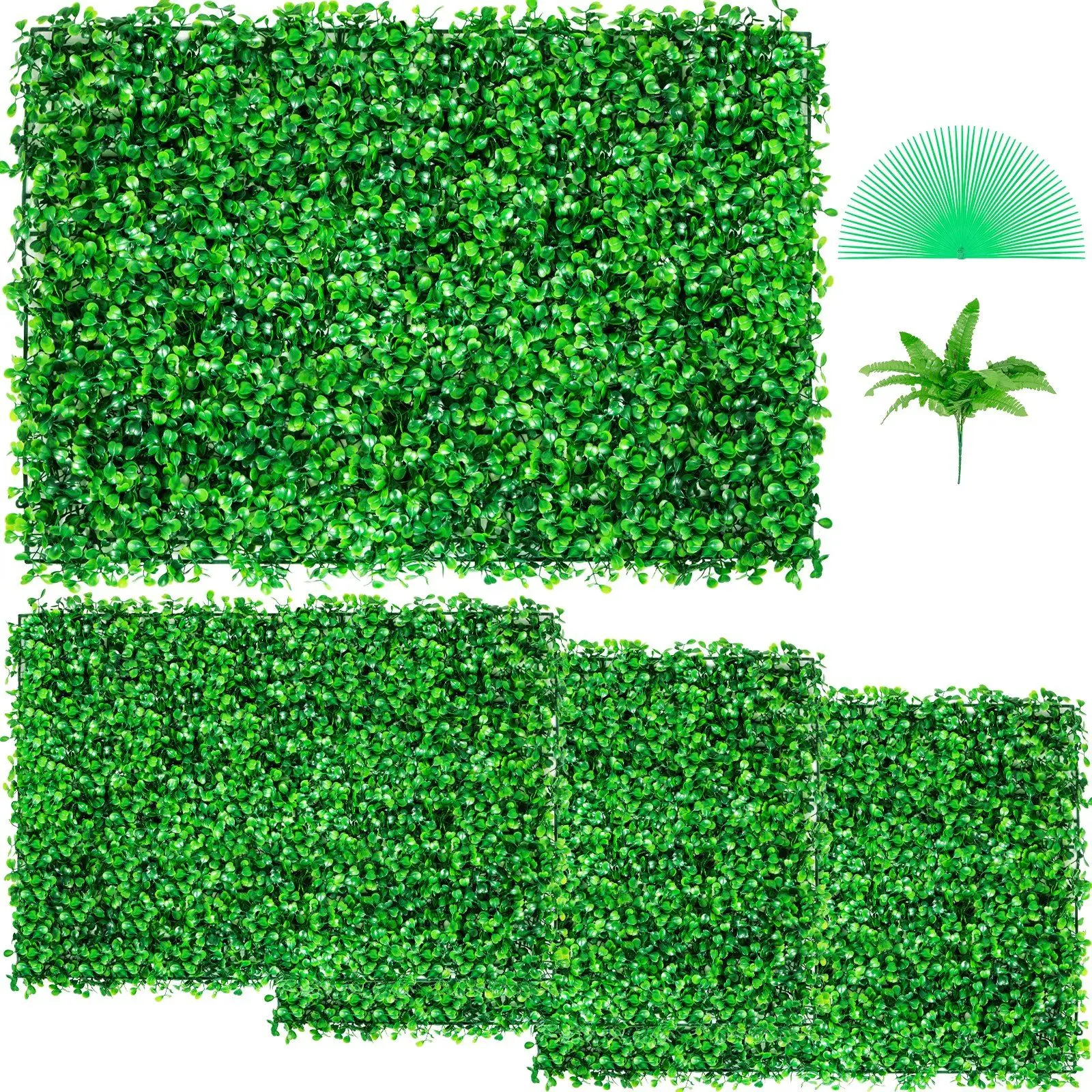 

Artificial Boxwood Panel UV 4pcs Boxwood Hedge Wall Panels Artificial Grass Backdrop Wall 24X16" 4 cm Green Grass Wall Fake Hed