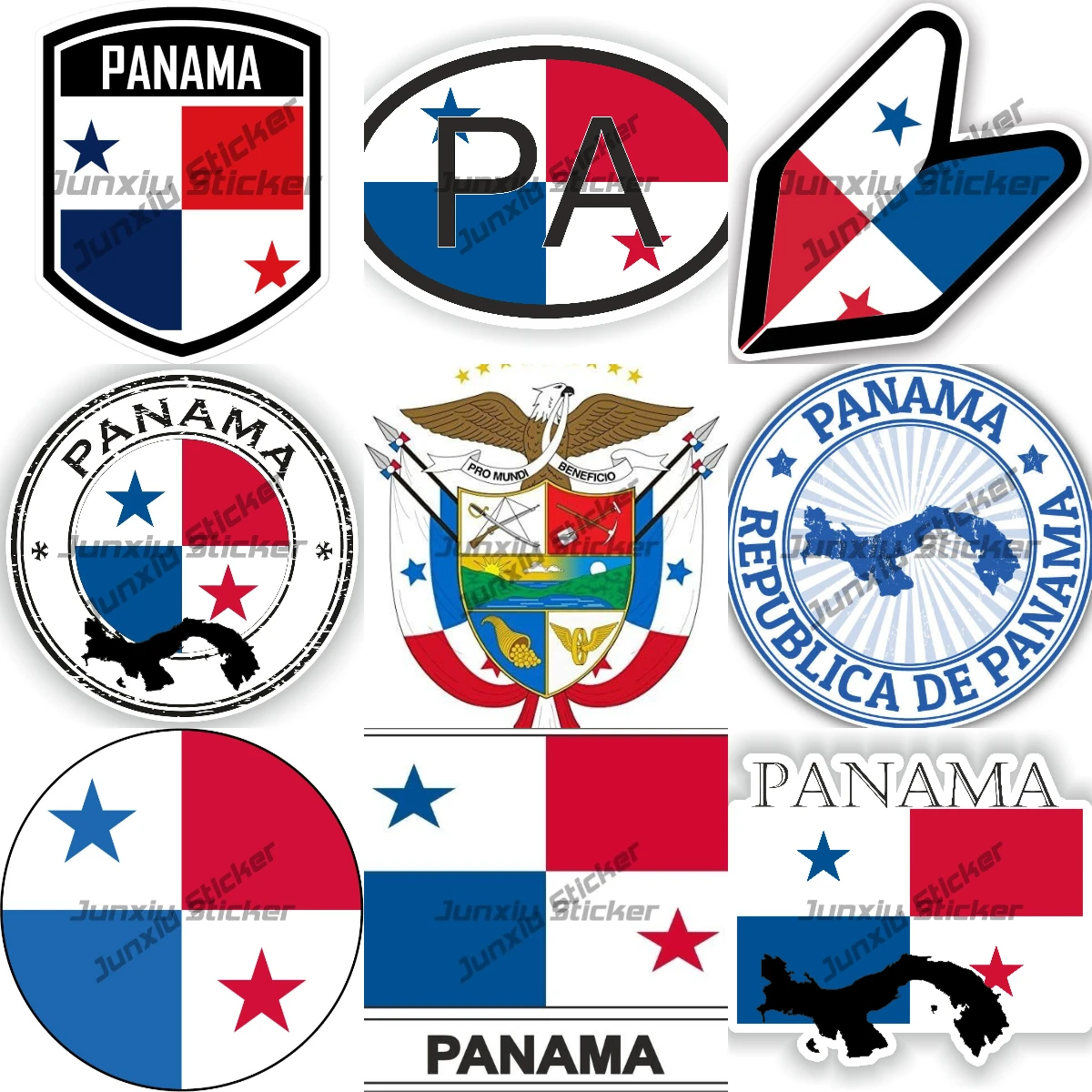 

Panama Coat of Arms Flag Shield Sticker High-Quality and Durable Adhesive Vinyl Decals Panama Round Seal Country Code PA Oval