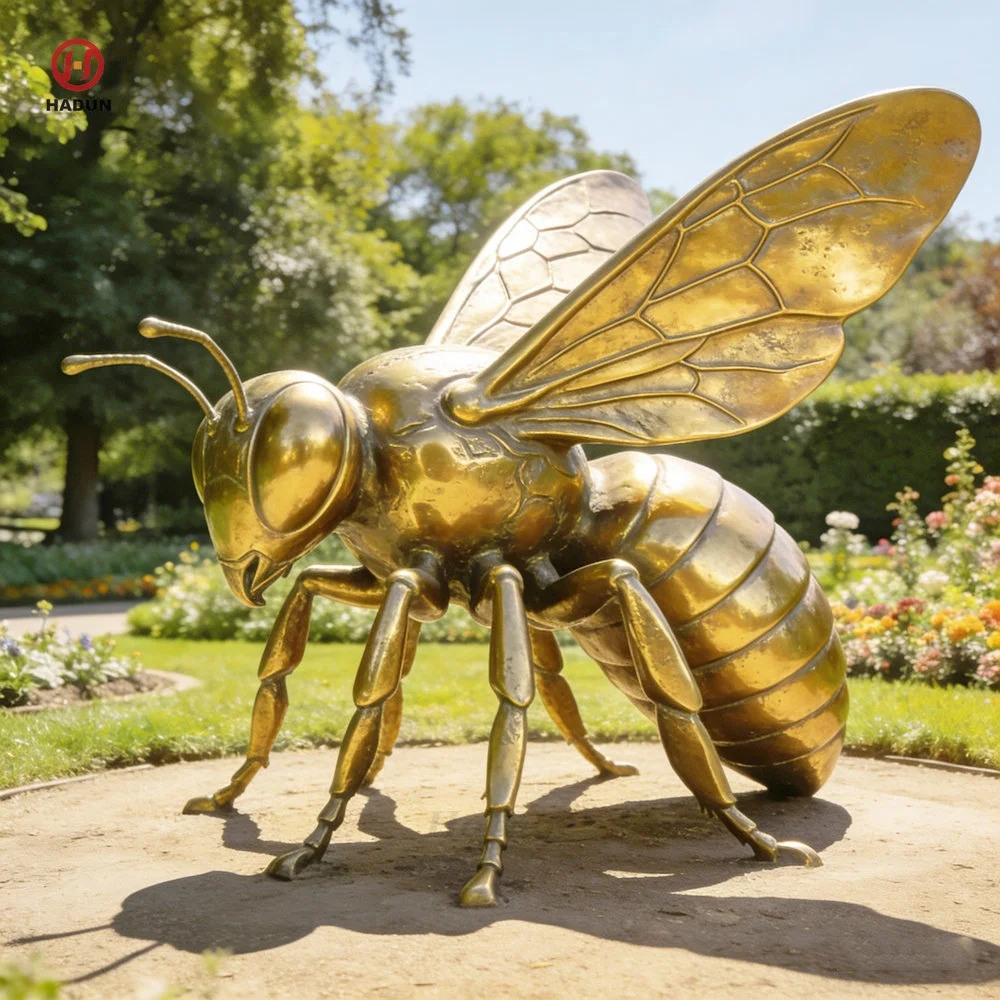 HADUN Large Gold Bronze Bee Sculpture for Public Landscape Park Garden Decor