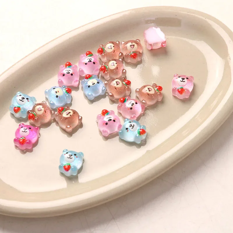 20 sztuk śliczne kolorowe niedźwiedzie żywica wisiorki do paznokci piękna żywica Flatback Cabochon zdobienie paznokci dekoracje DIY akcesoria do paznokci z żywicy