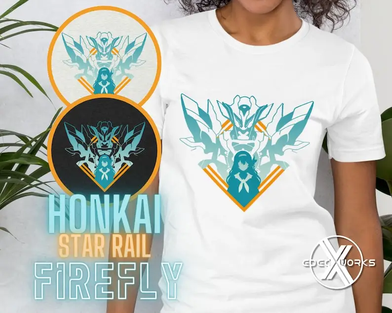 เสื้อยืดลายอนิเมะ firefly honkai Star Rail HSR firefly นักเล่นเกมเสื้อเชิ้ตใช้ได้ทั้งชายและหญิงเสื้อยืดโอตาคุของขวัญสำหรับนักเล่นเกม