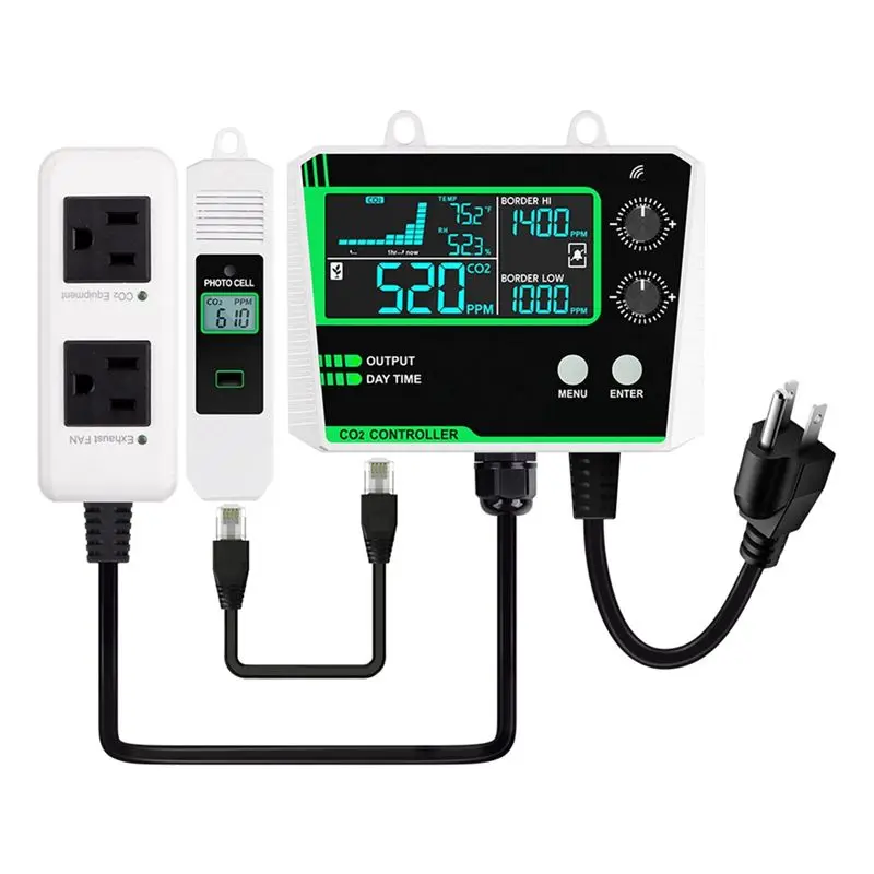 LLCS-Carbon Dioxide Controller Dual Channel Split Probe CO2 Monitor CO2 Pressure Reducer Valve For Greenhouse US Plug B