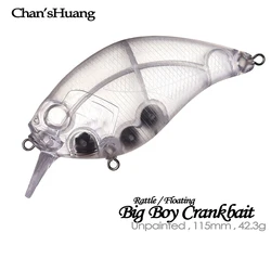 Chan'sHuang 10PCS Unpainted Blanks Bait 11.5cm 42.3g Floating Rattle Big Boy Crankbait Handmade Artificial Fishing Lure