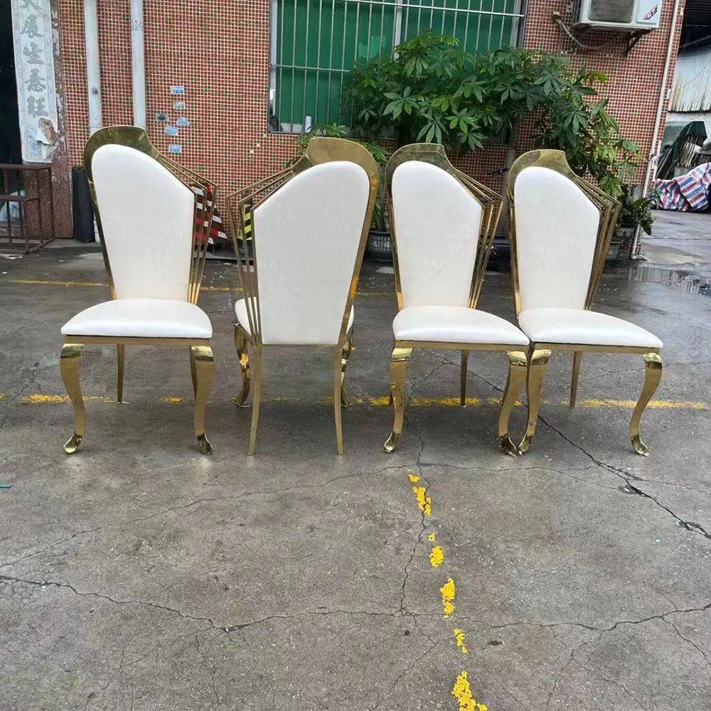FSDKX Modern Gold High Back Dining Chair Factory Direct Wholesale Stainless Steel Furniture Stackable For Hotels And Weddings