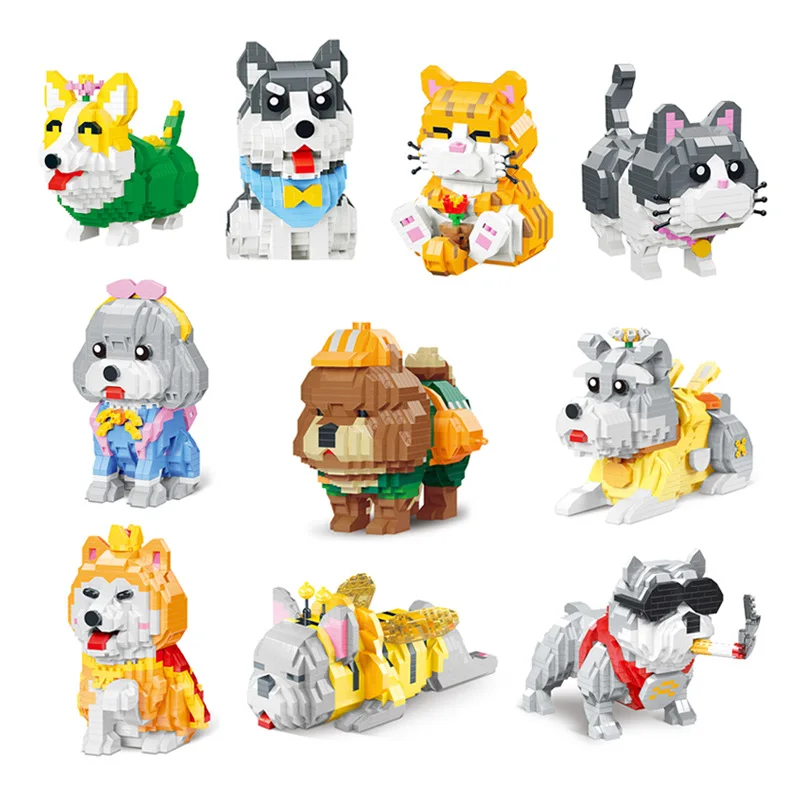 

MY New Mini Blocks Building Toys Husky Shiba Inu Bully Animal Dog Corgi Micro Bricks Kids Gifts Girls Christmas Present Pet Shop