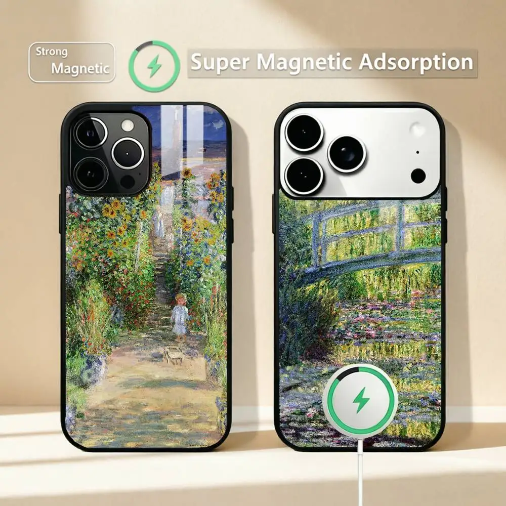 

Claude Monet G-Garden Luxury Phone Case For iPhone17,16,15,14,13,12,11 Plus,Pro Compatible with magnetic wireless charging