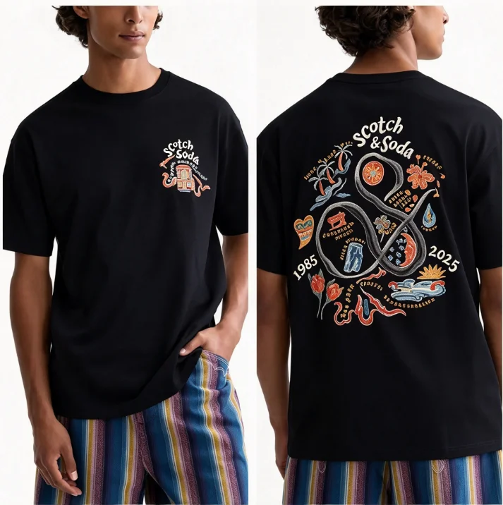 2026 Men Vintage Infinity Symbol Mixed Art Graphic T-shirt Retro Hand Drawn Back Print Short Sleeve Tee