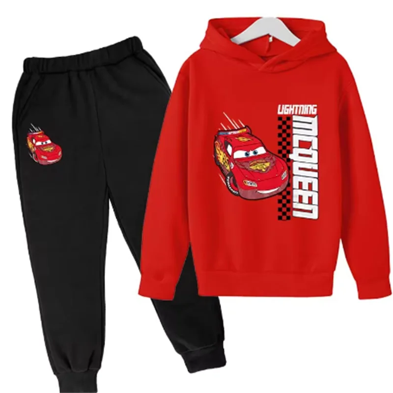 Kids Spring and Autumn Hoodie Boys and Girls Hoodie Set 2-12 Years Old Kids Casual Outdoor Sports Top+Pants Printed Car Gift