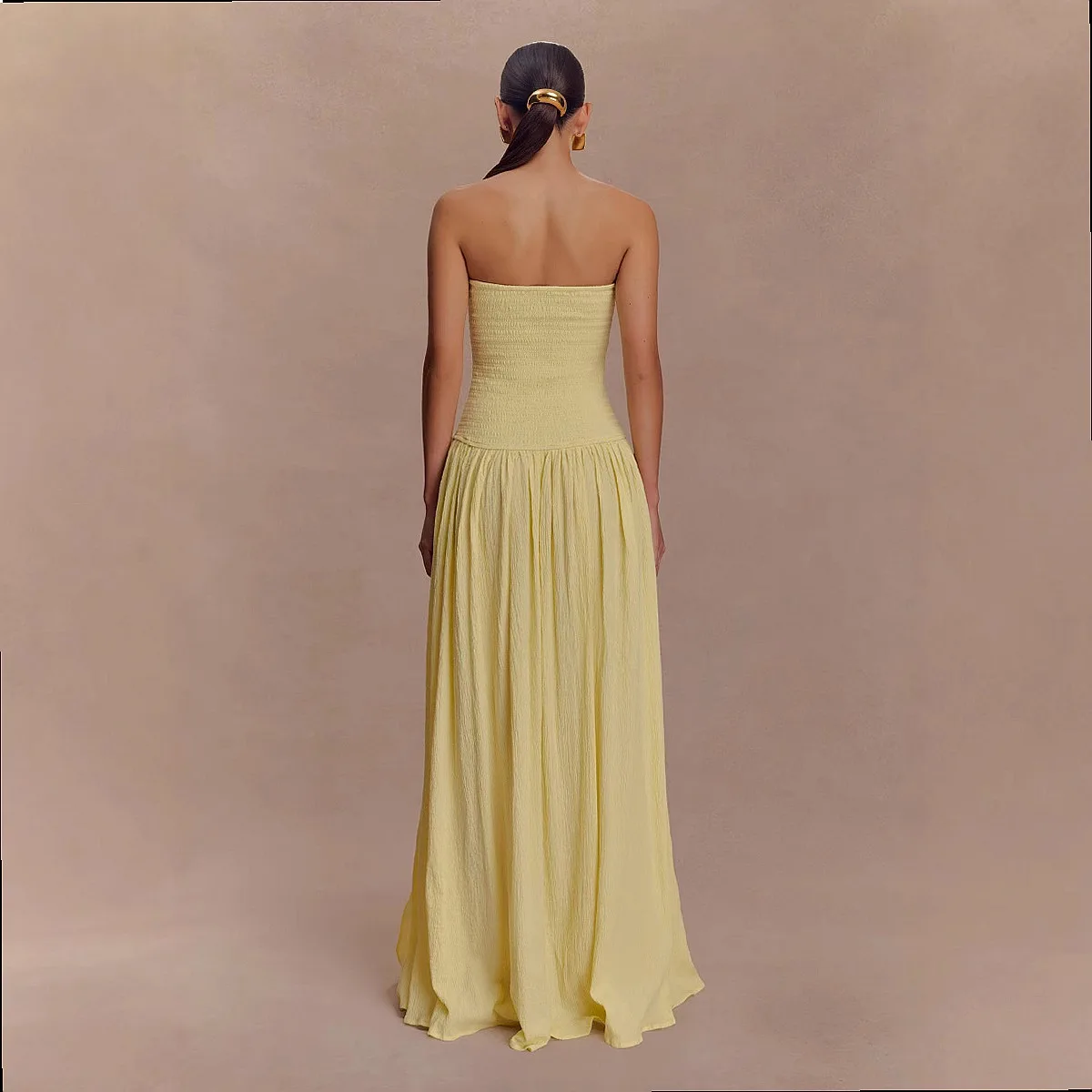 Women's Solid Sleeveless Backless Bodycon Ruched Tube Top Long Dress Summer Spring Dresses