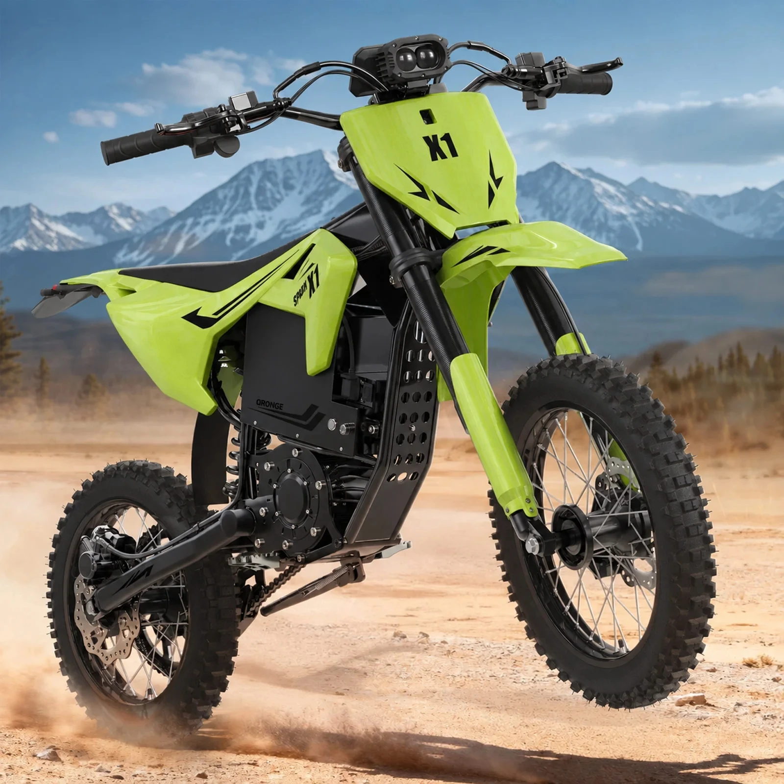 QRONGE X1 Spark Electric Off-Road Motorcycle, 60V 28.8Ah Battery, 4500W Peak Motor, 50MPH, 60 Mile Range, 3 Speed Modes, 14