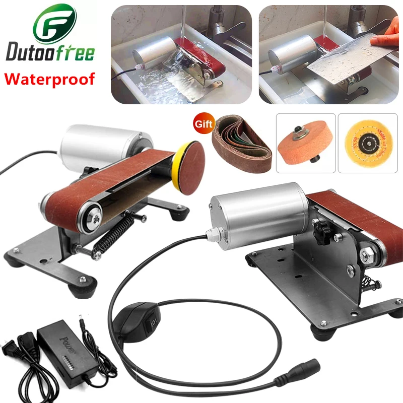 110V/220V Waterproof Mini Electric Belt Sander 7 Speed Polishing Grinding Machine for Polishing Wood Acrylic With 10PCS Belts