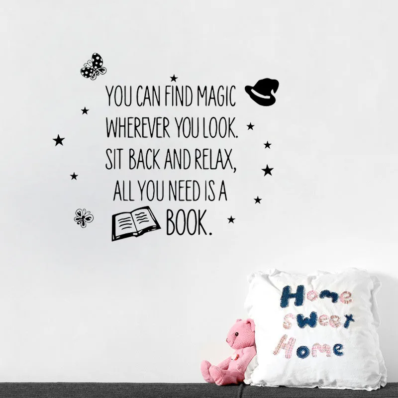 Creative Books Wall Decal You Can Find Magic Quote Vinyl Window Stickers Kids Children Room Decoration Nursery Decor Art Murals