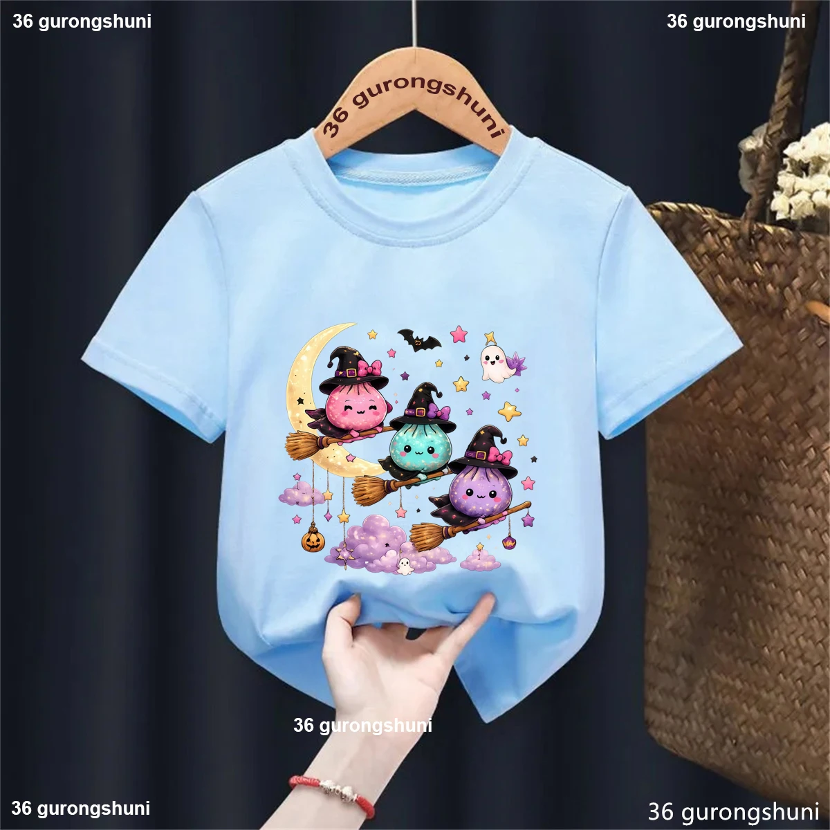 New Dumpling Pumpkin Ghost Spooky Graphic Print T‑shirt, Boys Girls Clothing, Trick or Treat Kids Tee, Top, Kids Halloween Gift