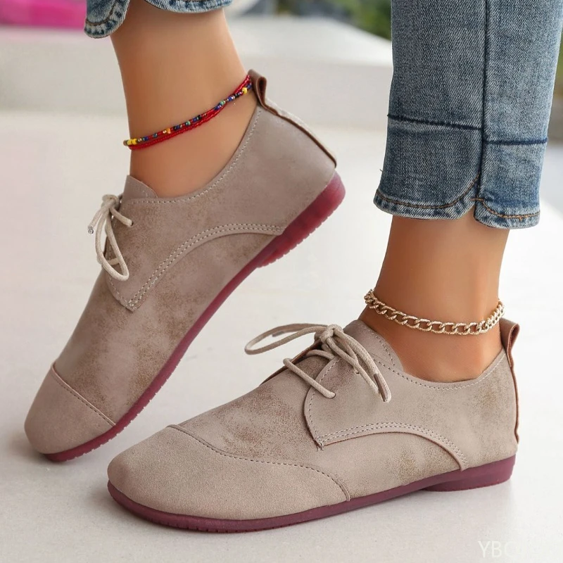 Plus Size New Spring Autumn Vintage Versatile Strap Flat Flat Women's Single Shoes Casual and Comfortable Le Fu Women's Shoes
