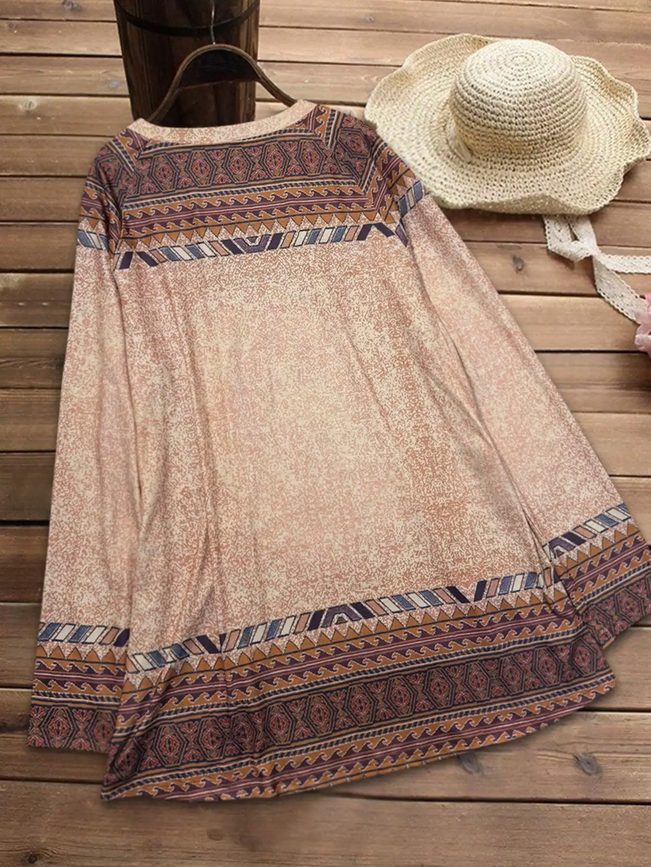 Plus-Size Women's Printed Crew Neck T-Shirt — Western Style, Raglan Sleeves, Loose Fit Top view 2