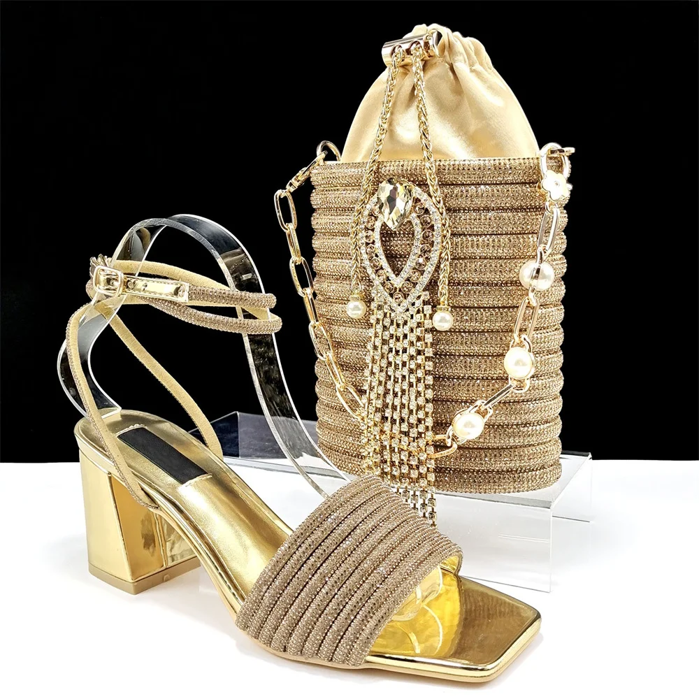 

Charming Fashion Woman Shoes With Matching Bags To Match Set High Quality African Rhinestones Shoes And Bags Set For Party