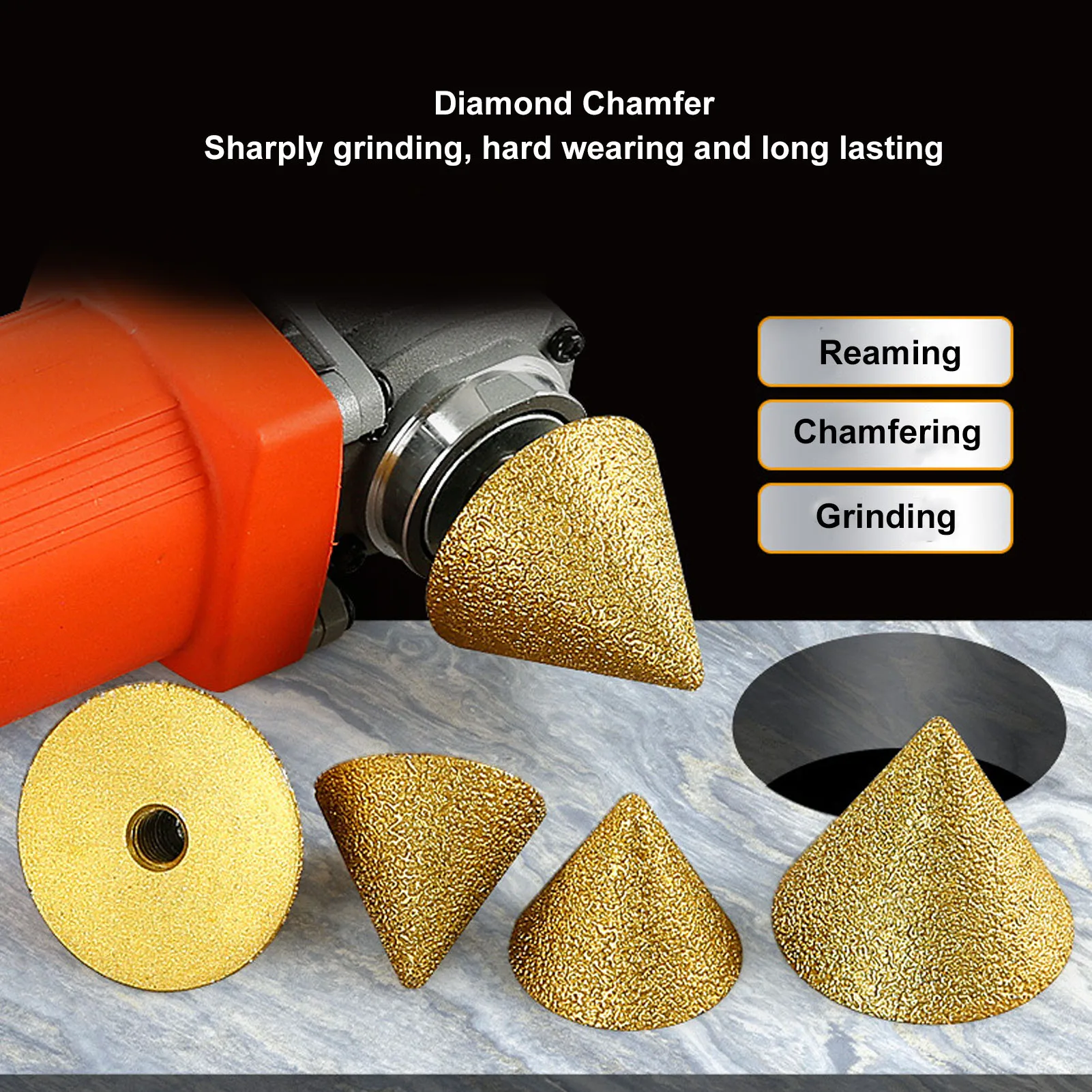 Broca de diamante cónica M10×50mm para avellanado y ensanchamiento de orificios, herramienta de fresado biselado para azulejos, mármol y piedra de cuarzo