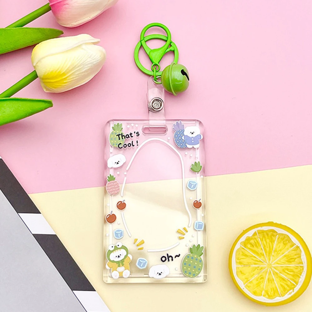 Protective Case Vertical Transparent Retractable And Easy To Pull Buckle Cute Cartoon Stationary Set Bus Card Holder Acrylic