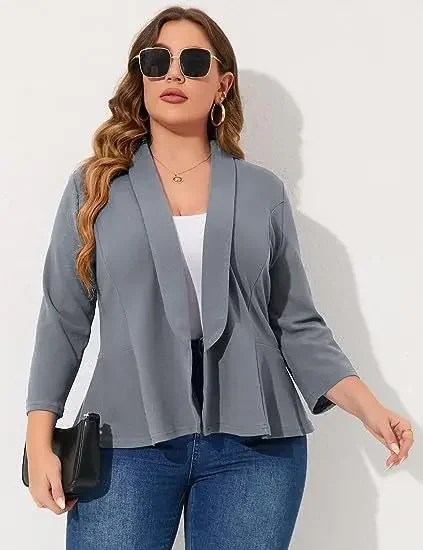 Chaqueta informal de talla grande para mujer, cárdigan de oficina de manga larga con solapa frontal, novedad