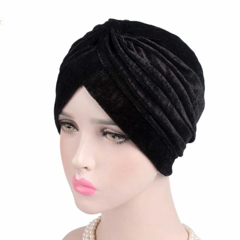 Women Velvet Cross Twist Turban Hat Headband Muslim Hijab Caps Female Hijab Underscarf Caps Hijabs Head Wrap Hair Accessories