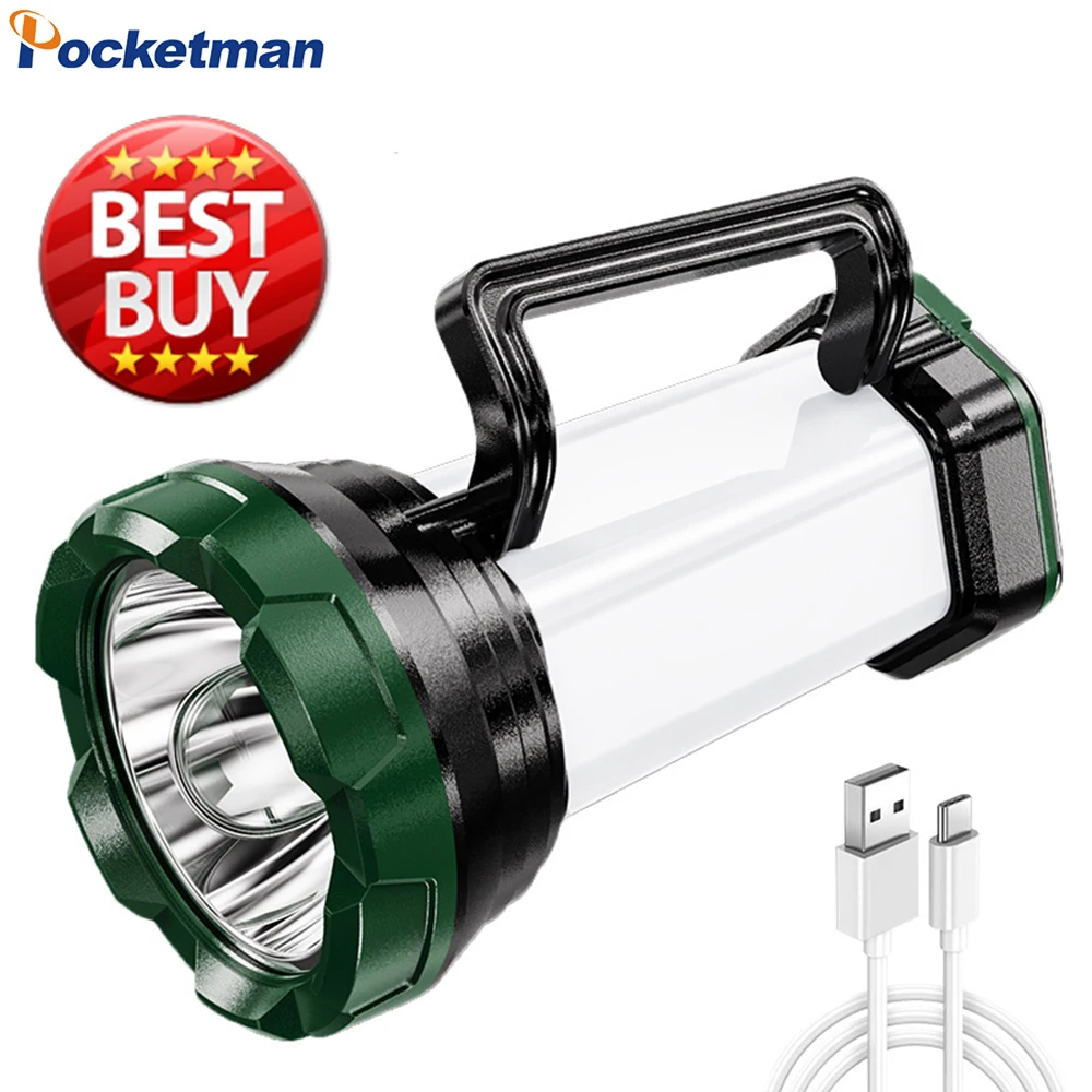 

LED High-power Red+White Light Portable Searchlight Rechargeable Camping Light Waterproof Work Light Emergency Light Flashlight