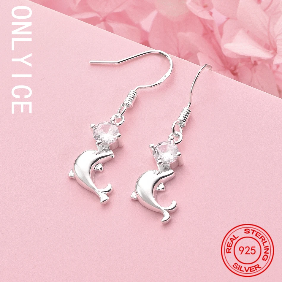 

925 Sterling Silver Zircon Dolphin Earrings Fashion Jewelry Elegant Woman Creativity Spiral Earrings Trendsetter Christmas Gifts