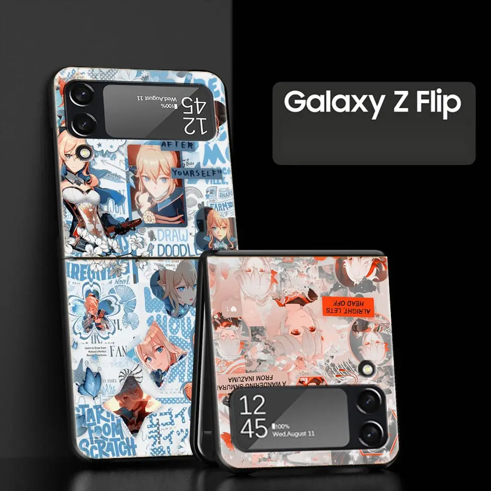 Genshin Impact For Samsung Galaxy Z Flip 3 4 5 Hard Folding Black Phone Case For Samsung Z Flip3 Flip4 Back Cover Hard PC Shell