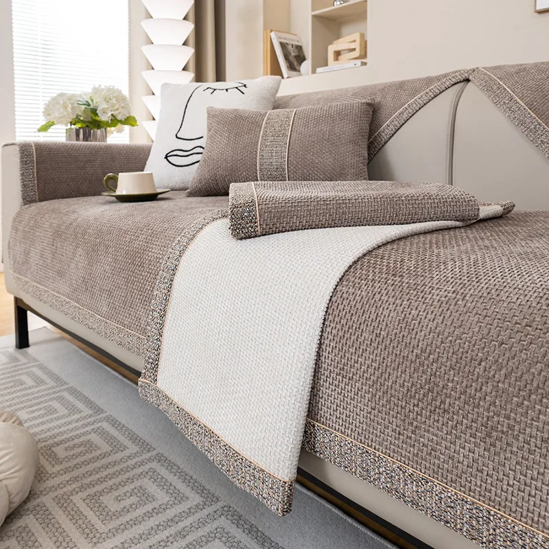 

Chenille Wrap Side Couch Cover Four Seasons Universal Sofa Cover Anti-Pet Scratching Couch Protector Mat for Living Room Carpets