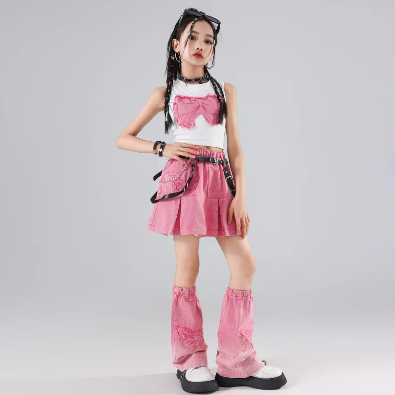 Jazz Dance Kostüm Mädchen Street Dance Performance Set Rosa Hip Hop Dance Show Outfits Kinder Kpop Catwalk Show Set