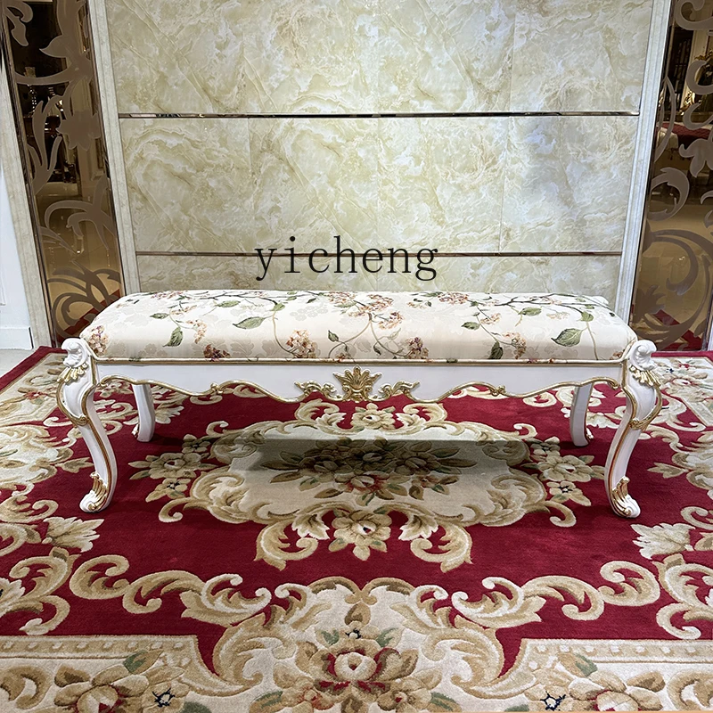 

FY2 Fabric Embroidered Bed End Stool Solid Wood Bedroom Bed Sofa Stool Living Room Sofa Stool Bedside Bench