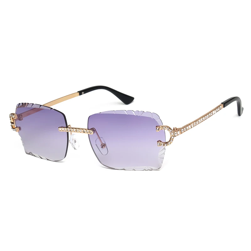 Fashion Rimless Diamond Sunglasses Brand Design Women Small Square Metal Sun glasses Luxury Shades UV400 Eyewear Gafas De Sol