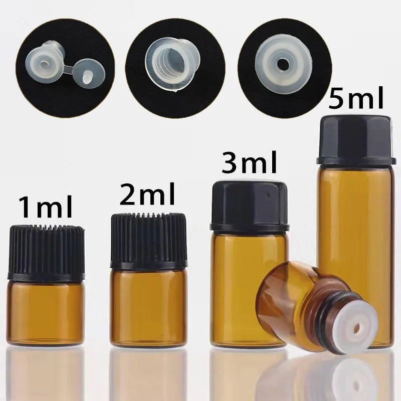 100X 1/2/3/5/10ML Mini Amber Empty Dropper Glass Bottles Essential Oil Fragrance Aromatherapy Sample Test Bottle Orifice Reducer