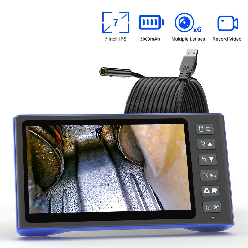 7'' IPS Screen Endoscope HD 1080P Camera 3.9mm 8mm Split Design 1-15m Rigid Cable Replaceable for Inspection Machinery Engine