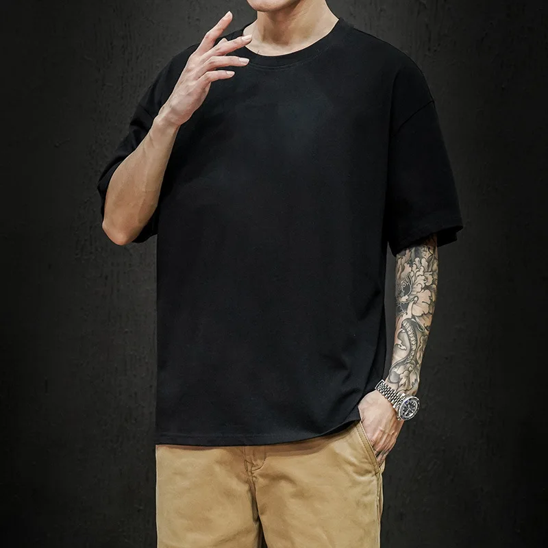 Baumwolle Sommer männer T Shirt Solide T Shirt Herren Übergroßen Fünf Hälfte Kurzarm Casual Baumwolle Herren Streetwear Dünne tees Top