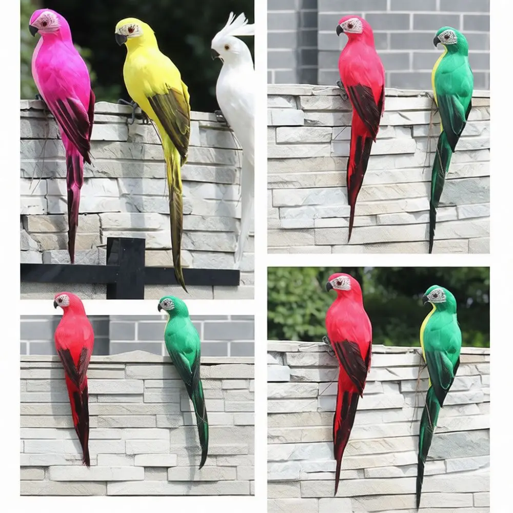 Vivid Artificial Macaw Parrot Figurine Simulation Feather Bird Craft For Tropical Theme Garden Home Decor