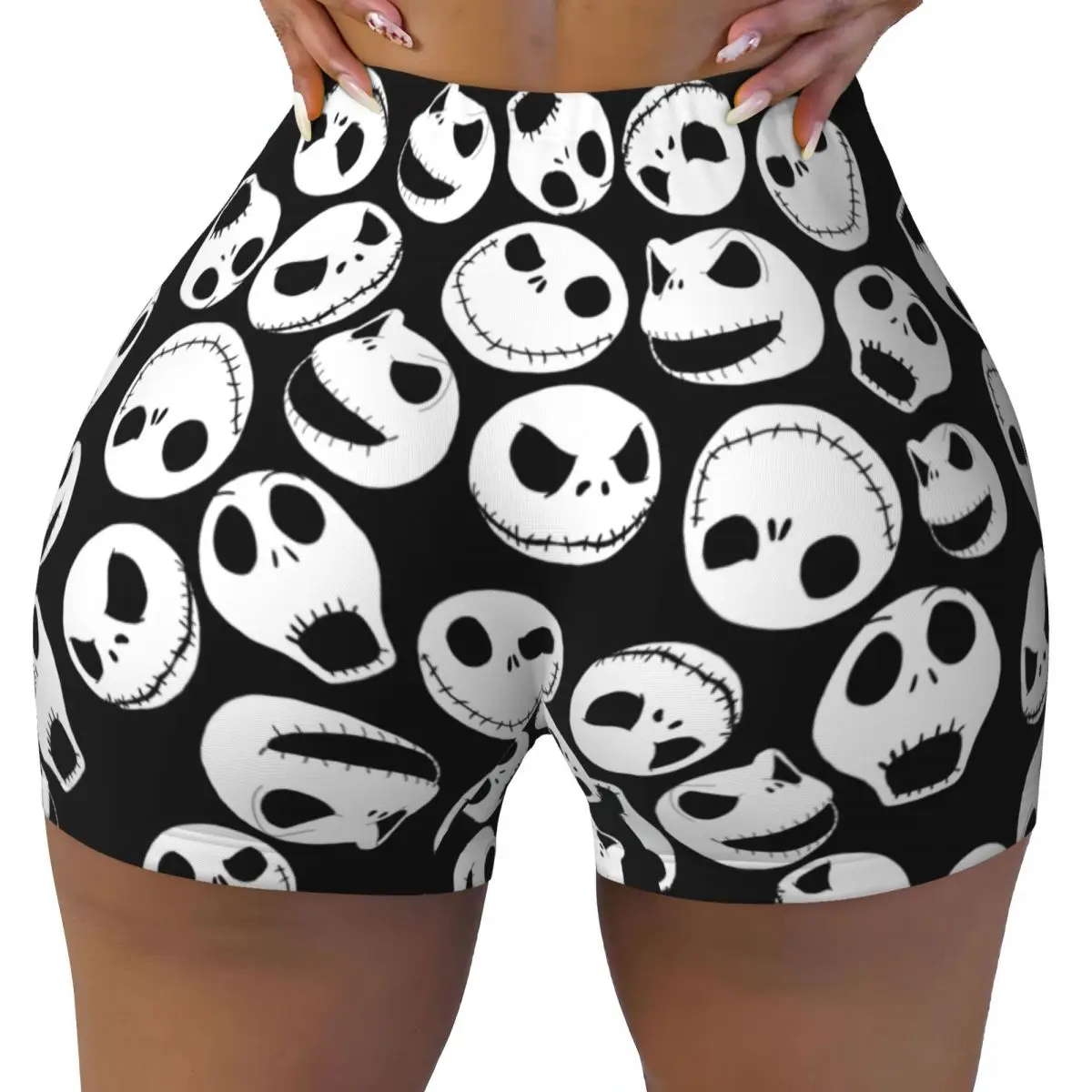 Custom Jack Skellington Pattern Workout Biker Running Shorts Women's The Nightmare Before Christmas Gym Yoga Shorts