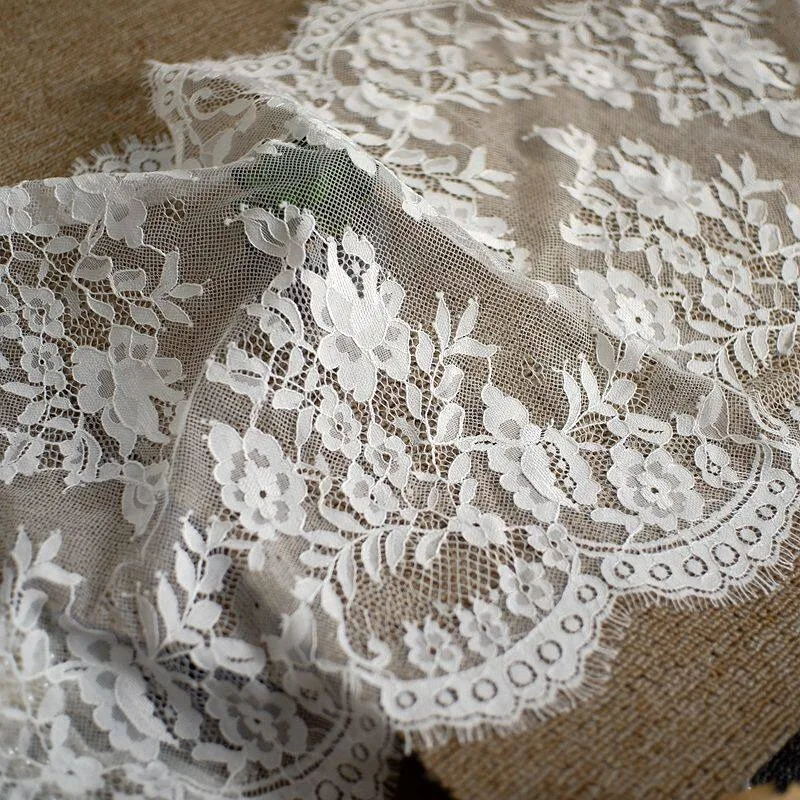 High quality 35cm wide eyelash lace fabric clothing material with frilly edge lace trim for fashion garments