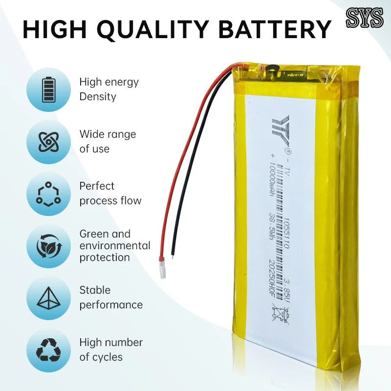 

1~10pcs 1055110 10000mAh 3.7V 3.85V Li-On rechargeable Size:10mm×55mm×110mm for mobile power banks, Bluetooth speakers, LED