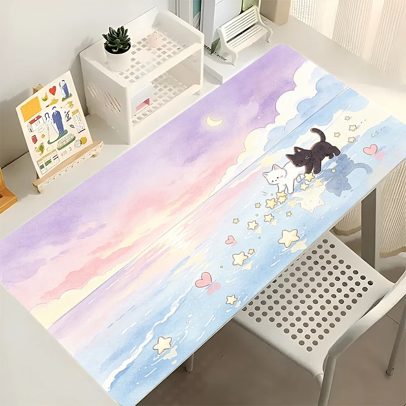 Mouse Pad Cute Cartoon Cat Office Desk Mat Gamer Computer Mousepad Pink Gaming Accessories kawaii Keyboard Pad Large Mausepad
