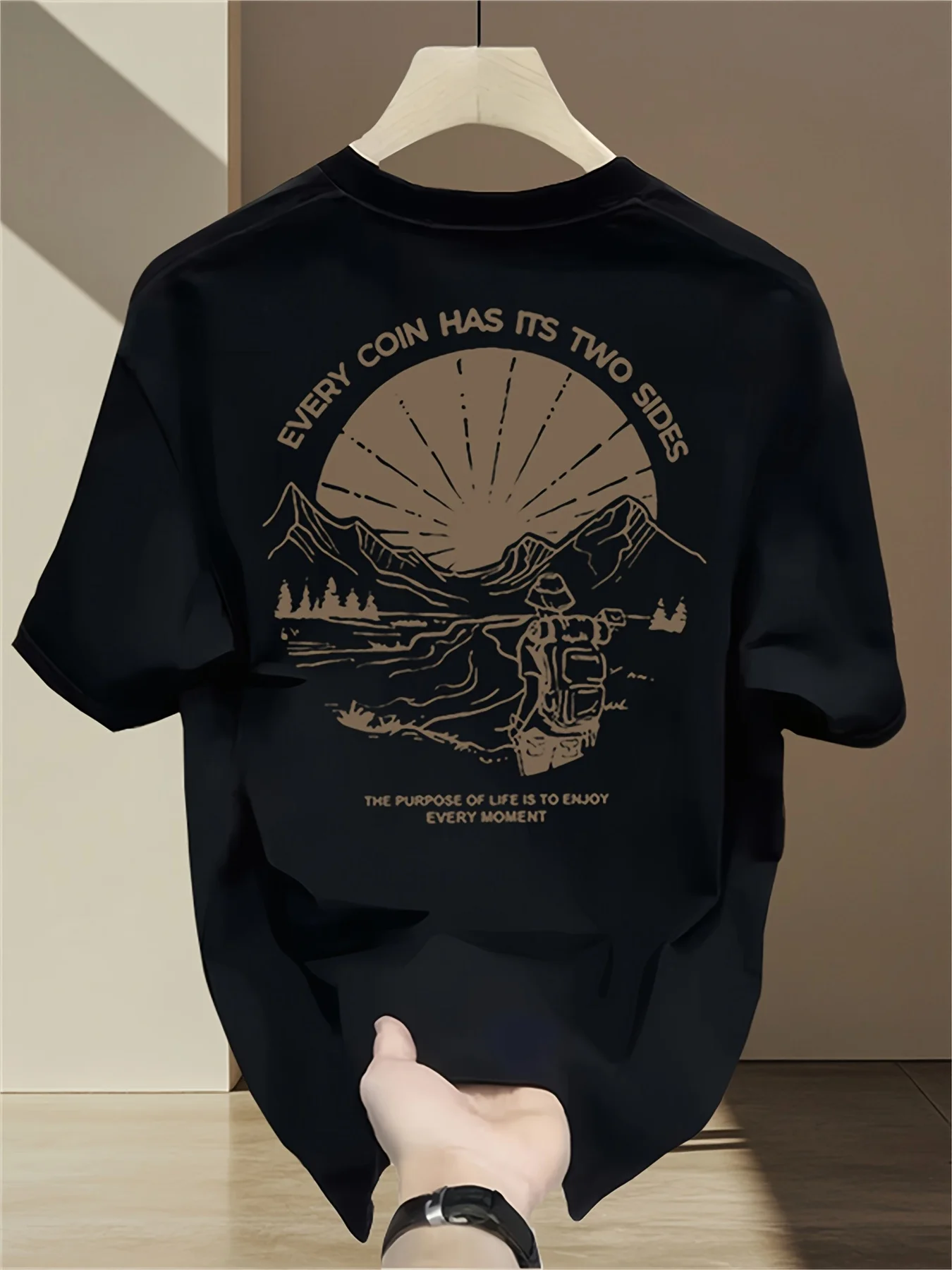 Men's Summer 100% Pure Cotton Fashionable Retro Coin Print Casual Sports Loose Round Neck Short Sleeved T-Shirt Versatile Top