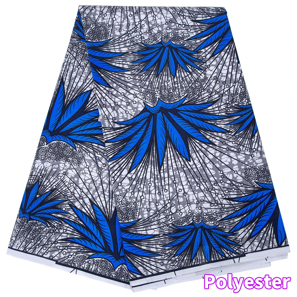 2026 Royal Blue Pattern African Fabric By the Yard Polyester Material For ankala Handsewing High Quality Cloth for Party Dress