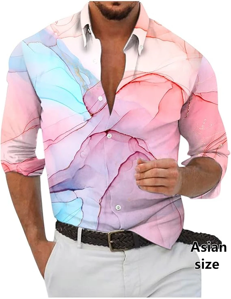قميص غير رسمي للرجال ملون فني ثلاثي الأبعاد مطبوع قمصان طويلة الأكمام للربيع والصيف بلوزة أنيقة كبيرة الحجم للجنسين ملابس الشارع الشهير Y2k