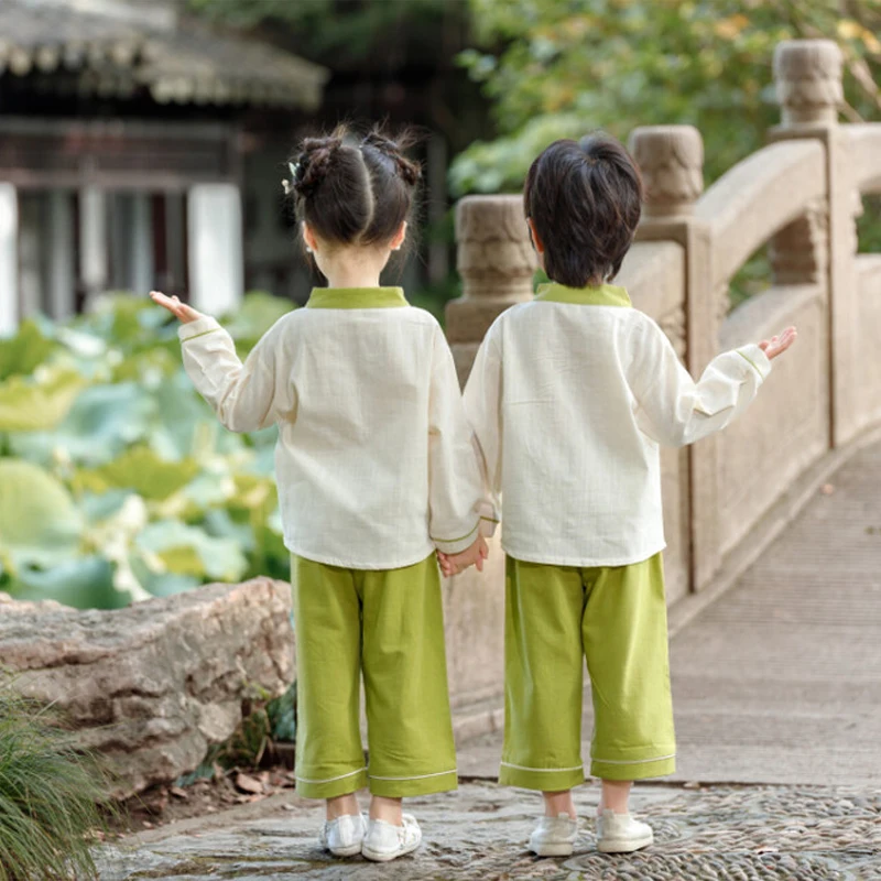 어린이 고대 한푸 소녀, 중국 전통 의상, 소년 학생 코스튬 무대 공연 슈트, 클래식 우아한 탱 세트