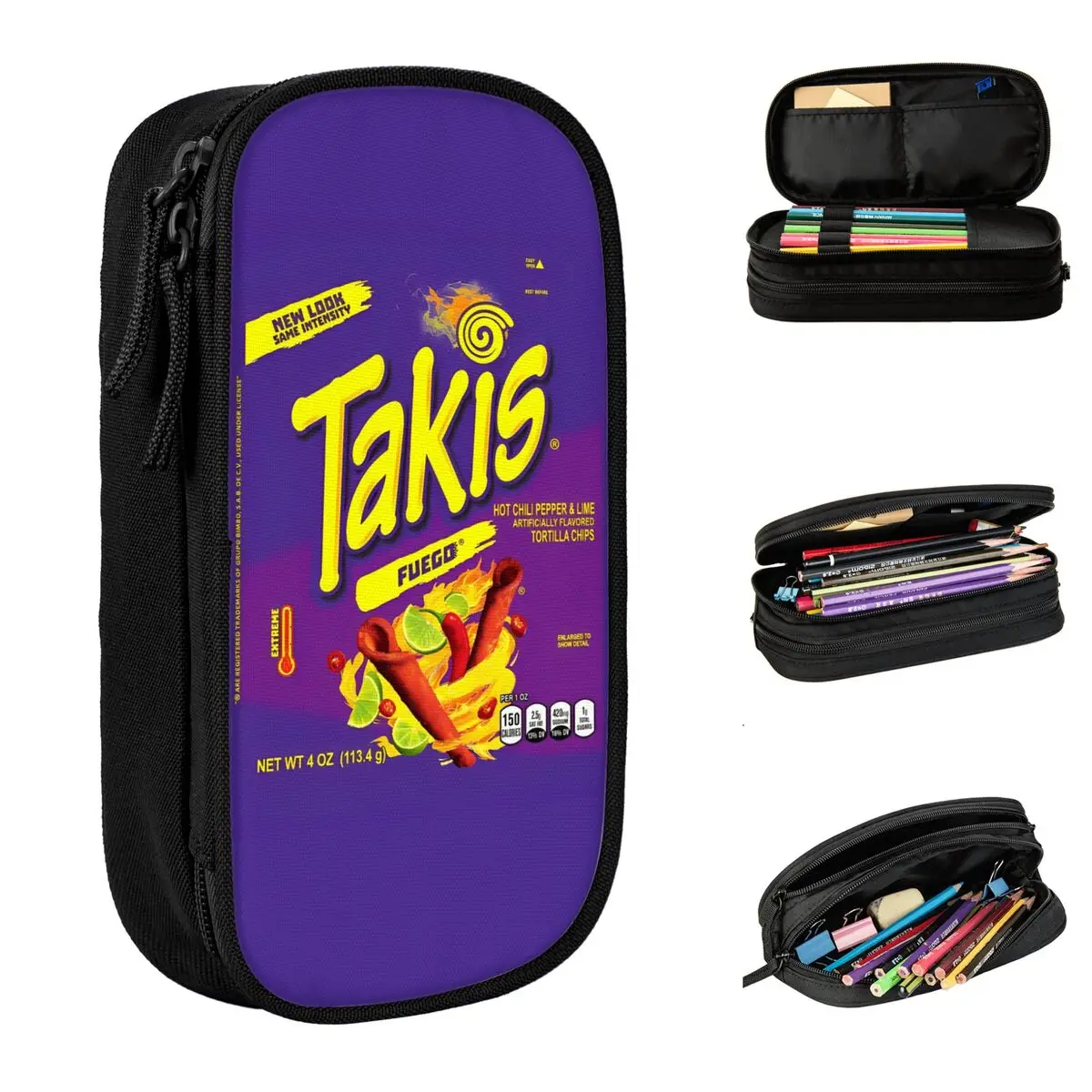 Estuche para lápices Takis Chili, estuches para lápices escolares con Chips de Tortilla mexicana, caja para bolígrafos universitarios de doble capa para niño y niña, papelería escolar
