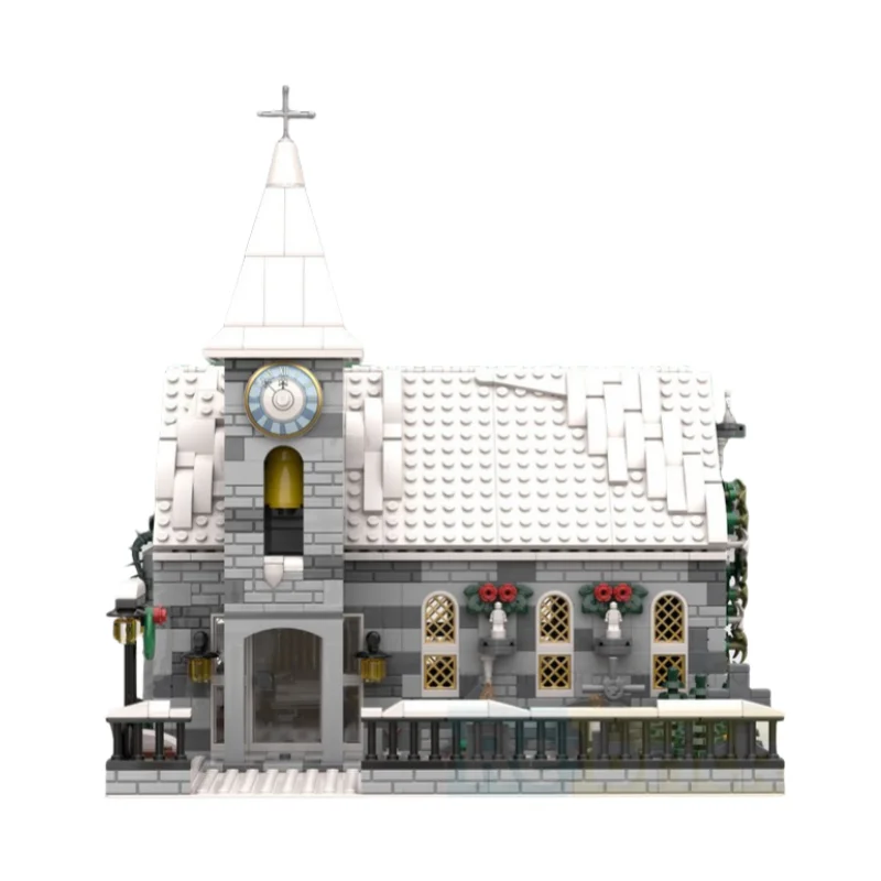 MOC Christmas Winter Village church building model small particle matching toy building blocks decoration 1335pcs set